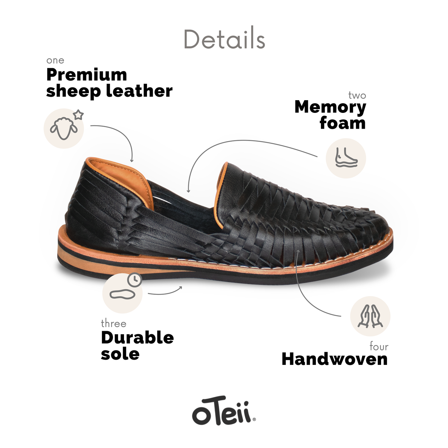 Handmade Huarache Sandal men infographic oTeii