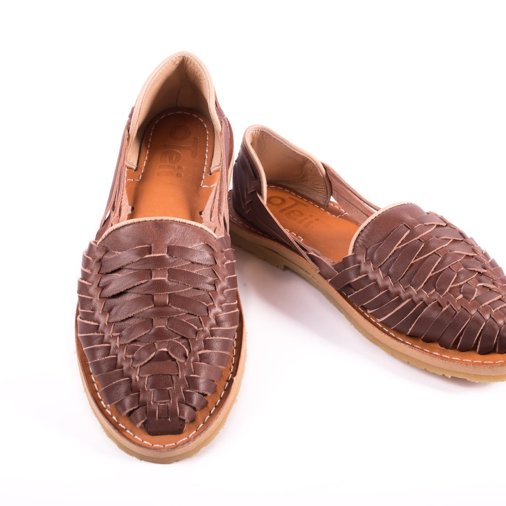 Handmade brown leather huarache sandals for women