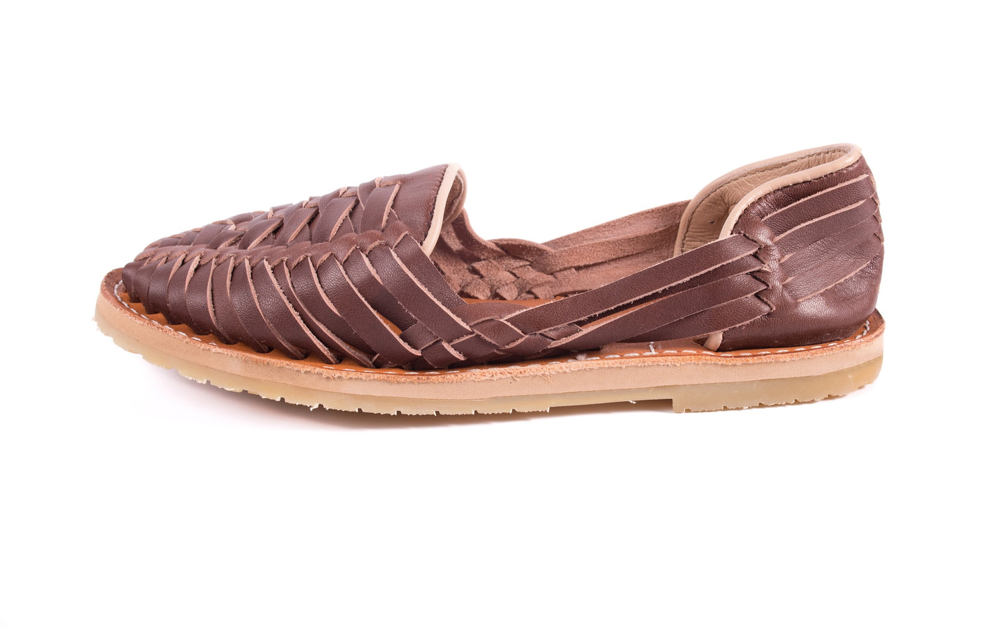 
                  
                    Handmade brown leather huarache sandals for women left side
                  
                